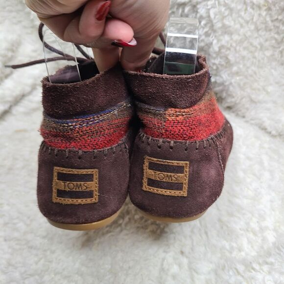 Toms Brown Suede Leather With Aztec‎ Pattern Lace-up Ankle Boots sz 8 - Picture 3 of 6